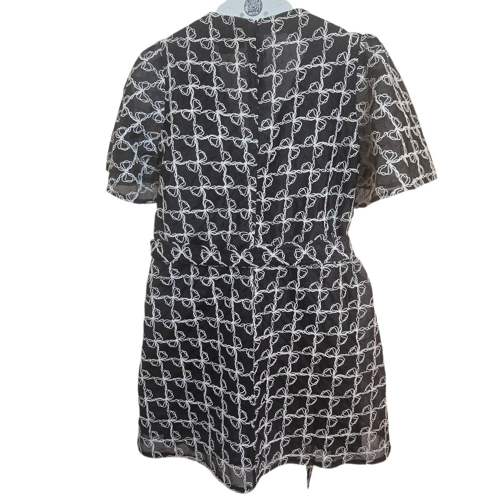 Lisa Says Gah Olivia Bow Mini Dress Women Embroidered Black White Short Sleeve - Picture 5 of 12